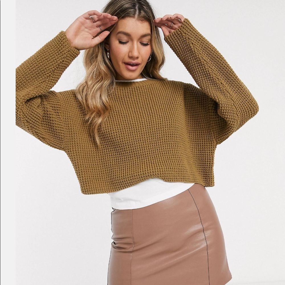 Camel waffle knit sweater